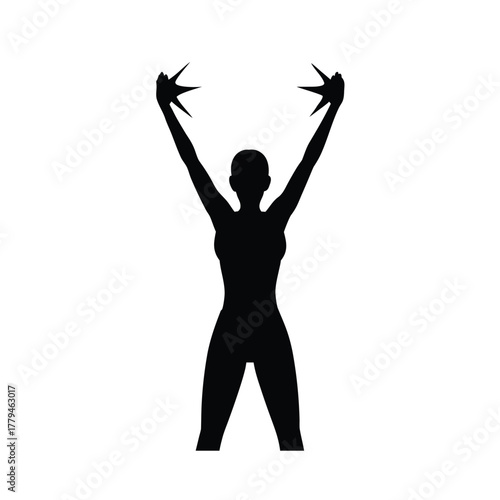 Silhouette of Woman Finishing Workout Raising Arms