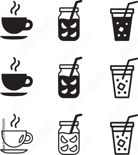 Nine minimalist beverage glasses with transparent background drink alcohol