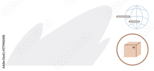 Simplistic box design in a circle paired with a minimal globe showcasing international connection. Ideal for shipping, logistics, globalization, trade, delivery, e-commerce, and networking. Simple