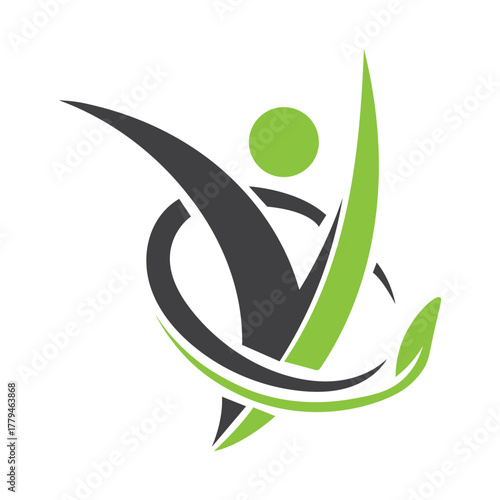 Abstract person figure expressing motivation, freedom, wellness, movement & healthy life vector icon