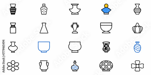 A collection of various vases and flower designs displayed in a grid like arrangement of objects