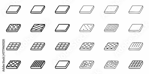 Collection of isometric square shapes with different patterns and textures in a grid arrangement