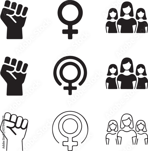 Minimalist Feminist Symbol of Woman and Equality on White Background female gender