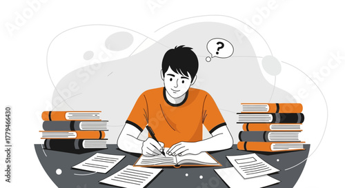 Student Penning Thoughts Amidst Literature Preparing For Exams With Doubt in Mind