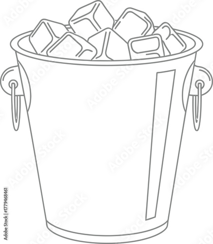Ice bucket filled with ice cubes in a simple line drawing illustration