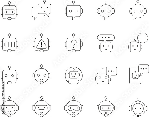 Thin line chatbot icons with editable stroke for digital communication and ai applications