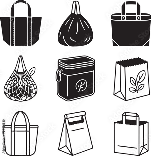 Nine Detailed Eco Shopping Bags with Transparent Background eco bag reusable bag