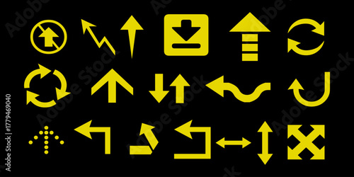 Arrow icon set. Arrow cursor collection, yellow arrow icon. Arrow vector illustration collection.