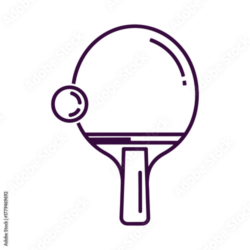 Purple outline ping pong paddle and ball simple icon table tennis