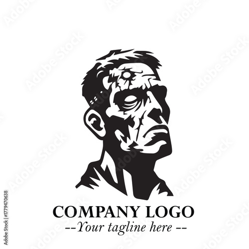 Head of Zombie Logo Symbol in Black on the White Background with Horror Minimal Vector Design