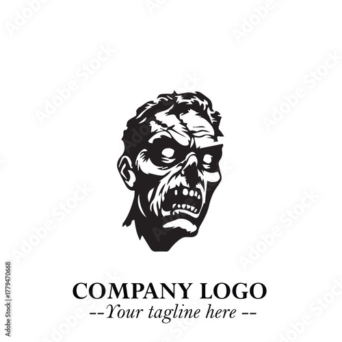 Head of Zombie Logo Symbol in Black on the White Background with Horror Minimal Vector Design