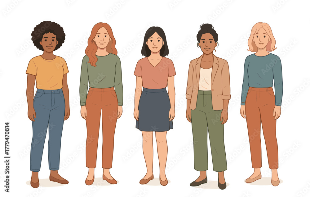 Fototapeta premium Diverse group of women in a flat design style on a white background