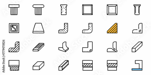 Illustration of twenty four different geometric shapes and forms in a simple and clean style