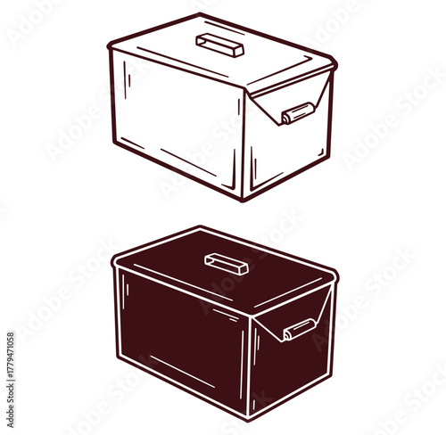 Illustrated vintage toolbox in two colors offering storage and handcrafted design elements