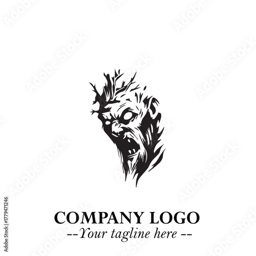 Head of Zombie Logo Symbol in Black on the White Background with Horror Minimal Vector Design