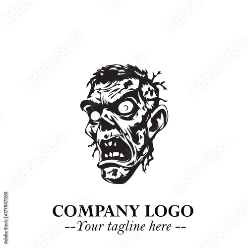 Head of Zombie Logo Symbol in Black on the White Background with Horror Minimal Vector Design