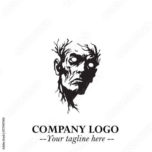Head of Zombie Logo Symbol in Black on the White Background with Horror Minimal Vector Design
