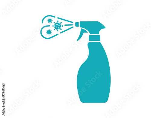 Concept vector icon design for a personal coronavirus disinfectant spray bottle, symbolizing living space sanitizing and disinfecting on a white background.
