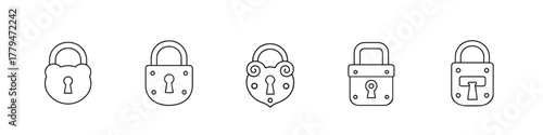 Minimalist outline padlock set: security and lock icon collection