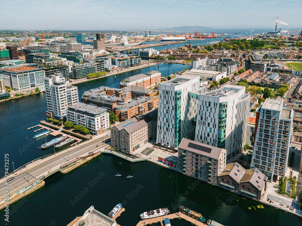 Obraz premium Aerial view of Grand canal in Docklands Dublin, Ireland