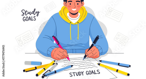 Young Person Drafting Plans and Ideas Highlighting Study and Educational Targets