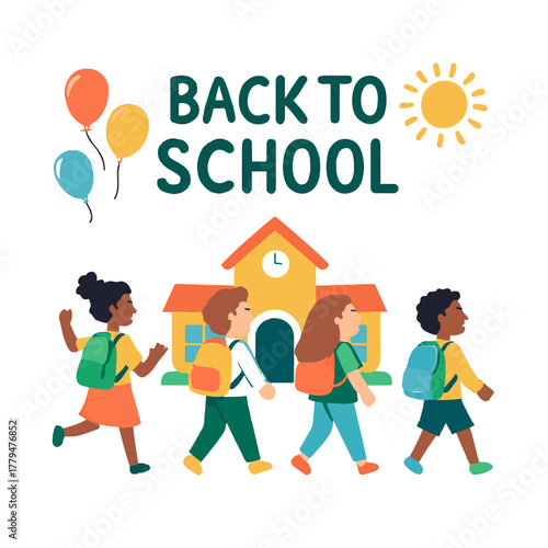 Children Walking to School with Backpacks color vector