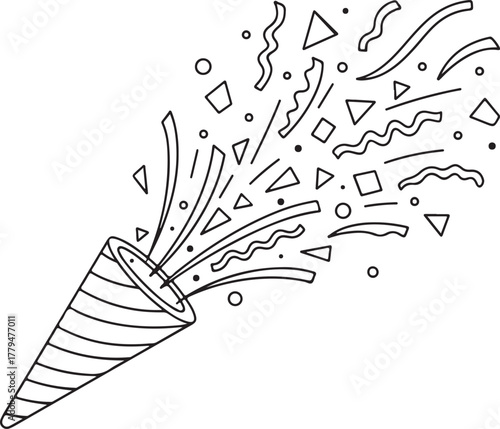 Party Popper Exploding with Confetti and Streamers Keywords: party popper, confetti, streamers