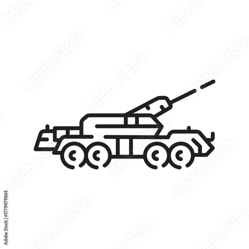 self propelled artillery black line icon. Vector isolated element