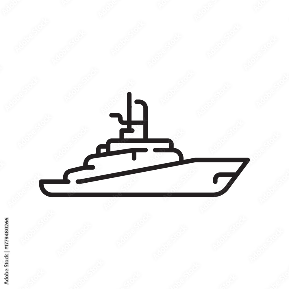 Obraz premium warship black line icon. Vector isolated element