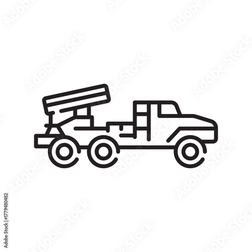 multiple launch rocket system black line icon. Vector isolated element