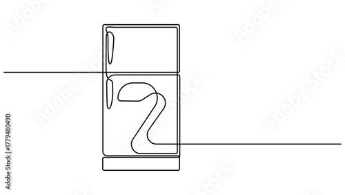 Single continuous line drawing of modern refrigerator. Deep freezer continuous one line drawing vector illustration. one line Icon drawing with white background. Editable Stroke.