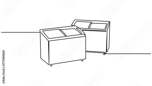 Single continuous line drawing of modern refrigerator. Deep freezer continuous one line drawing vector illustration. one line Icon drawing with white background. Editable Stroke.