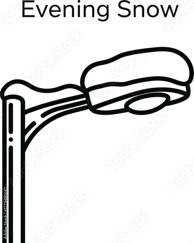 Illustration of a street lamp covered in snow during a winter evening scene