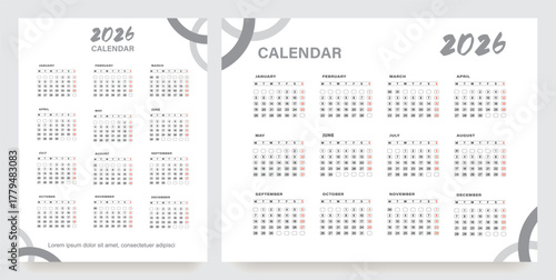 2026 new year monthly calendar layout template design, planner, wall calendar for 2026 year