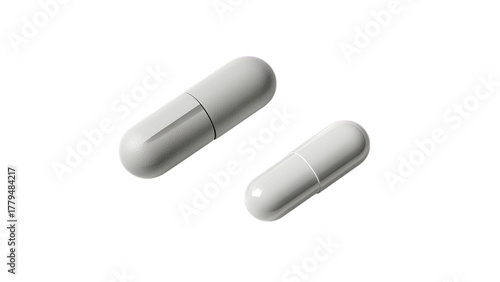Two white capsules displayed in a minimalist style against a plain background on a transparent background.