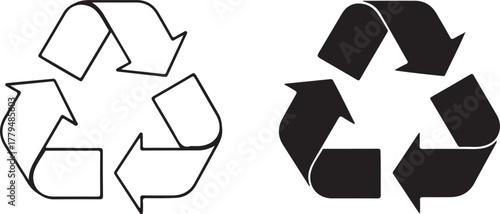 Black and white recycling symbols arrows loop