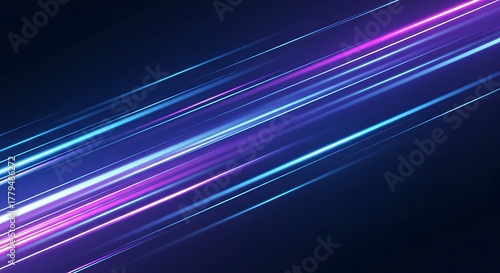 Abstract light streaks in blue and purple create a dynamic and futuristic design