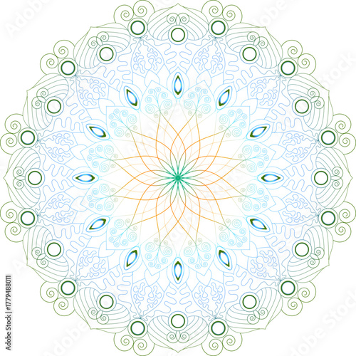 Colorful and vibrant mandala pattern. Vintage ornament, colorful and intricate vector design. Circular design for print