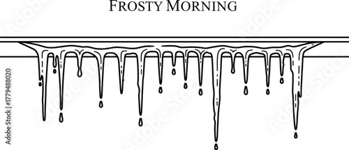 Line art illustration of icicles hanging from a surface on a frosty morning