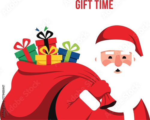 Santa claus holding a bag full of gifts for christmas celebration and gift time