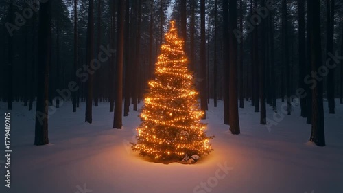 Winter Forest Enchantment: Glowing Christmas Tree in Snow