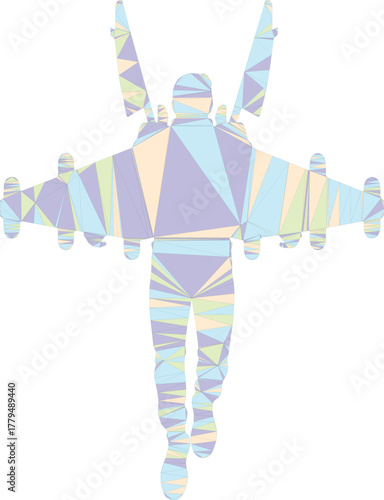 Geometric Polygon Figure With Wings And Jetpack On White Background abstract aviation