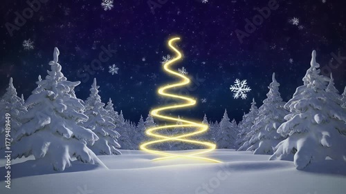 Magical Winter Forest Night with Glowing Christmas Tree
