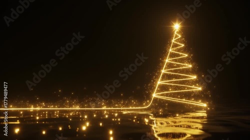Magical Golden Light Christmas Tree with Reflections