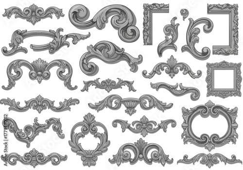 Collection of ornate decorative architectural design elements.