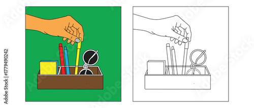 Hand Picking Pen From Desk Organizer With Two Styles
