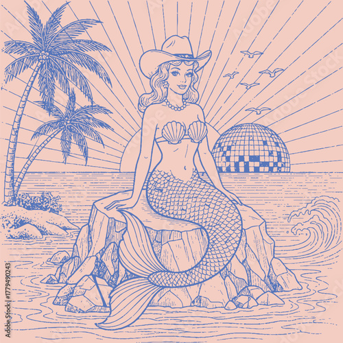 mermaid cowgirl vintage