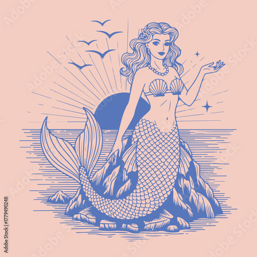 mermaid in beach sunset