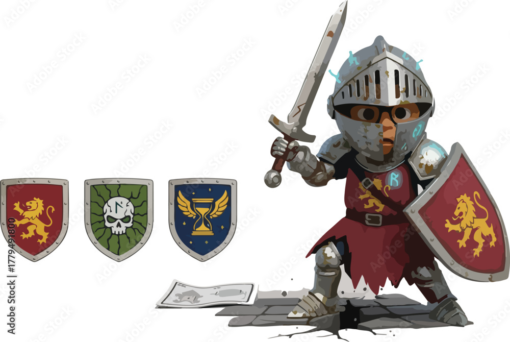 Fototapeta premium Cursed Mini Knight — Haunted Armor Figurine Fantasy Enemy Vector