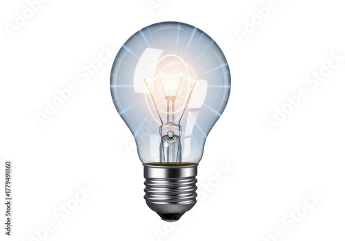 Classic light bulb PNG isolated on transparent background, electric lamp with glowing filament for energy and lighting concepts